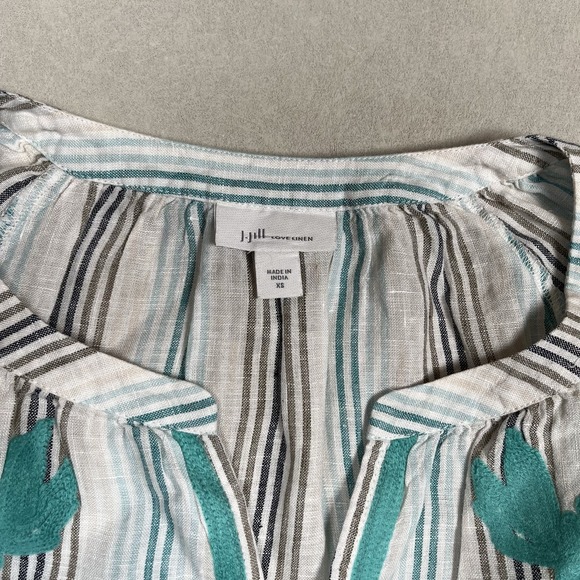 J.‎ Jill Love Linen Women's Embroidered Tunic Top Size XS Striped Floral Popover - Picture 3 of 7